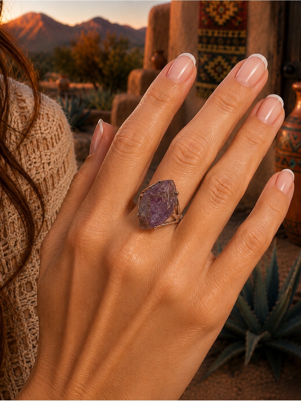 🆕Handcrafted Amethyst Statement Ring - Women Jewelry